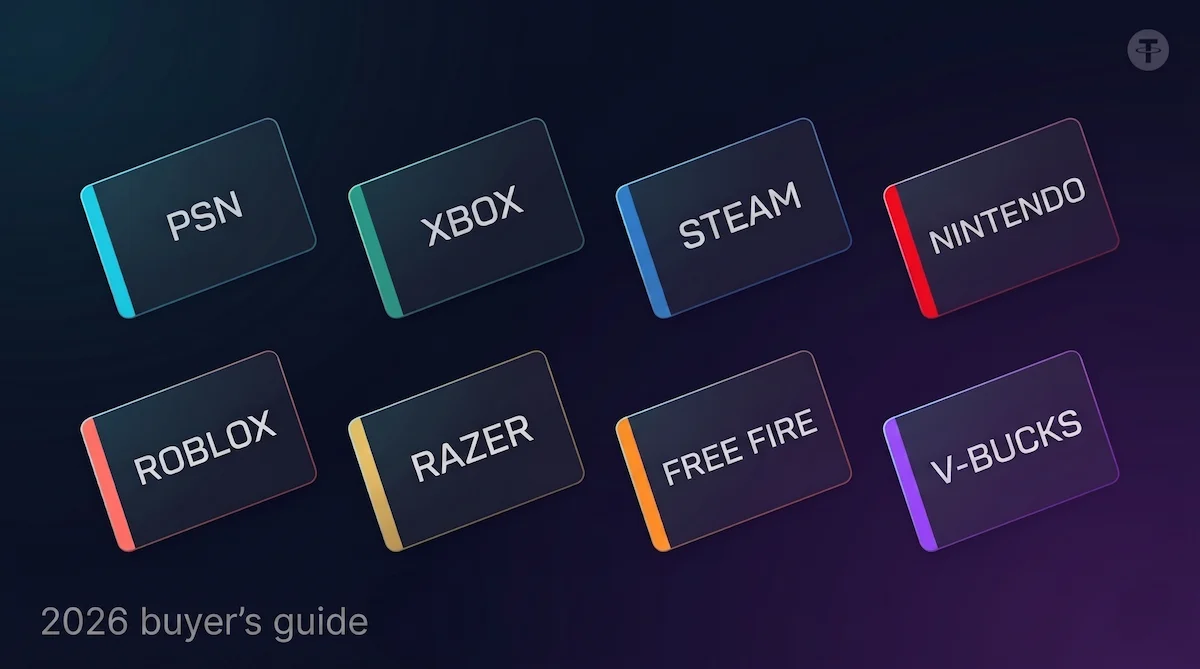 Eight gaming gift card brands to buy with crypto in 2026, arranged as a buyer's guide