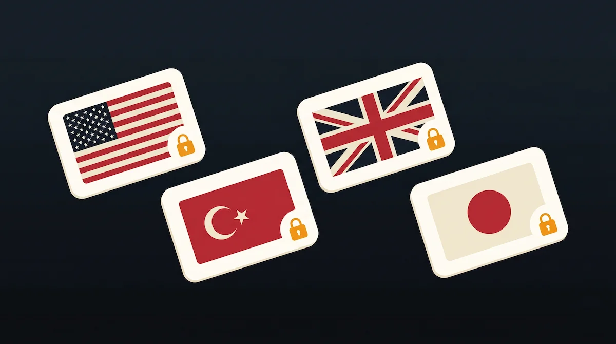 Gift card codes with regional flags highlighting country-specific redemption